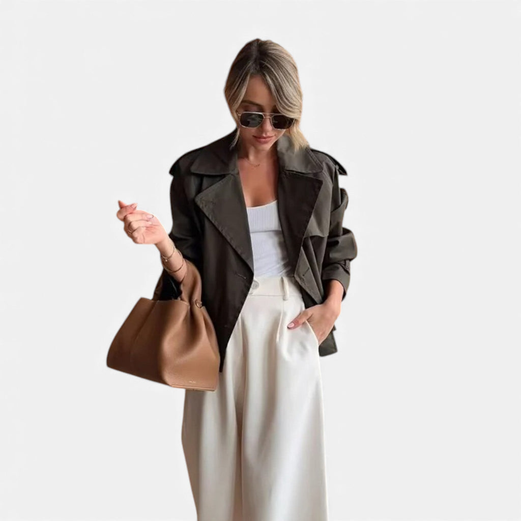 Luzeva | Women’s Cropped Trench Jacket – Vintage Chic