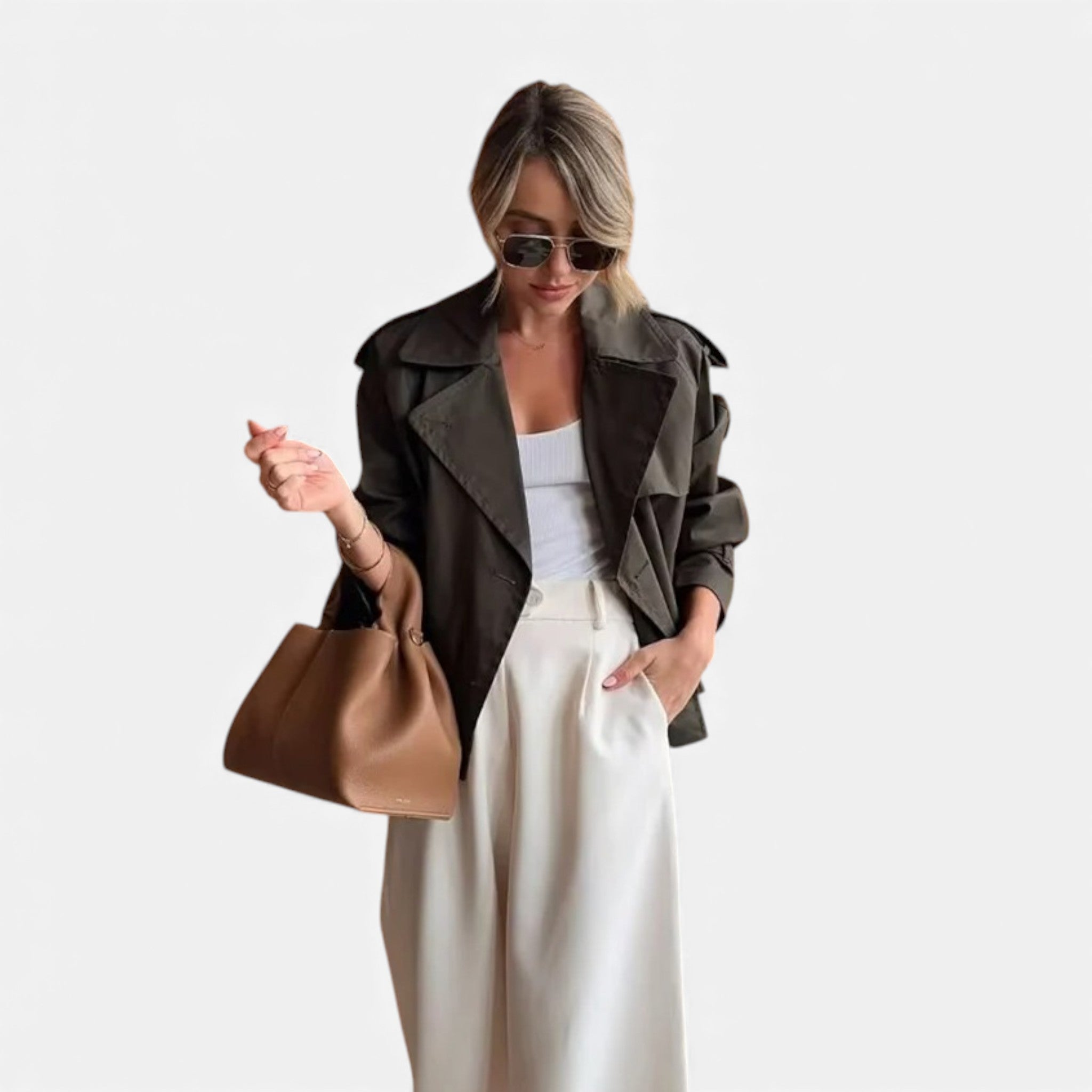 Luzeva | Women’s Cropped Trench Jacket – Vintage Chic